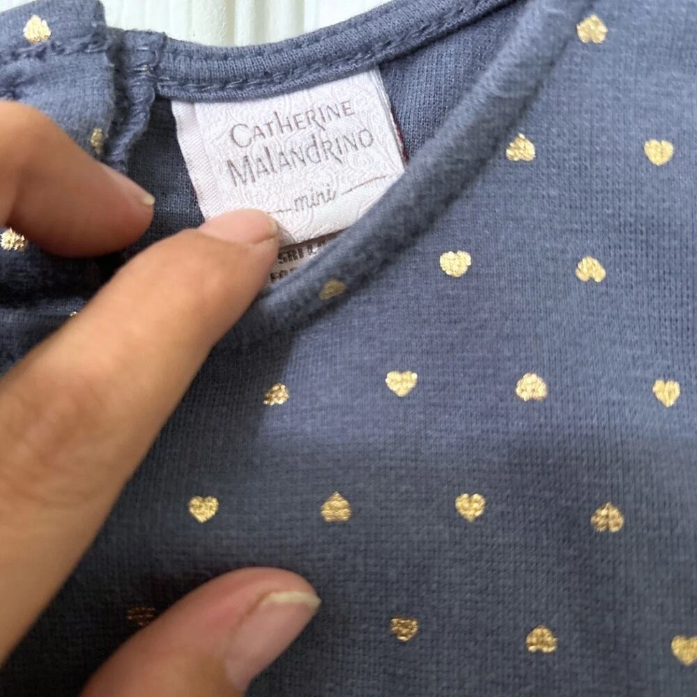 Catherine Malandrino Girls Blouse Sz 5T Blue and Gold Hearts - Picture 3 of 4